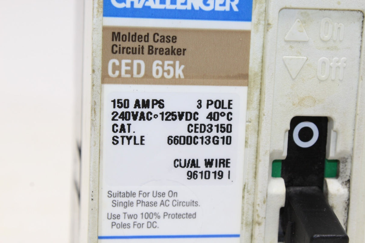 Ced3150 Ced 150 Amp 3 Pole Challenger Breaker CED 65K