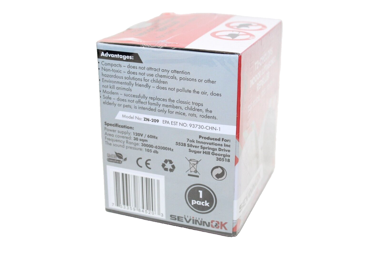 Sevinnok Ultrasonic Repeller Mice Rats Rodents T2-Cyclops Model ZN-209 Brand New