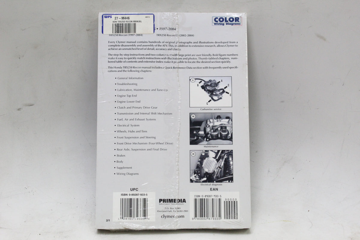 1997-2004 Honda TRX250 Recon Recon ES Clymer Service Repair Manual