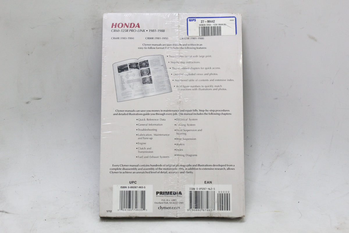 Honda CR60R 1983-84 CR80R CR125R 1981-88 Clymer Service Repair Manual