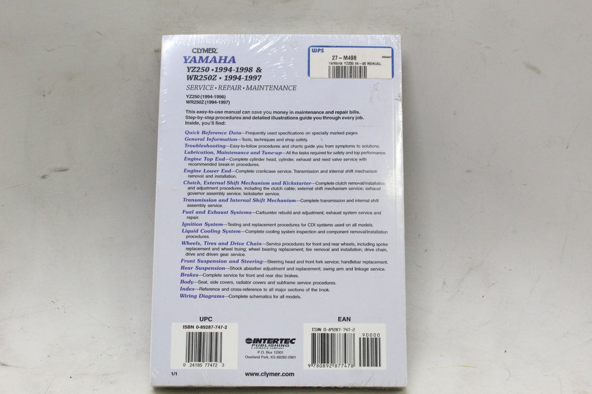 Yamaha YZ250 1994-1998 WR250Z 1994-1997 Clymer Service Repair Manual