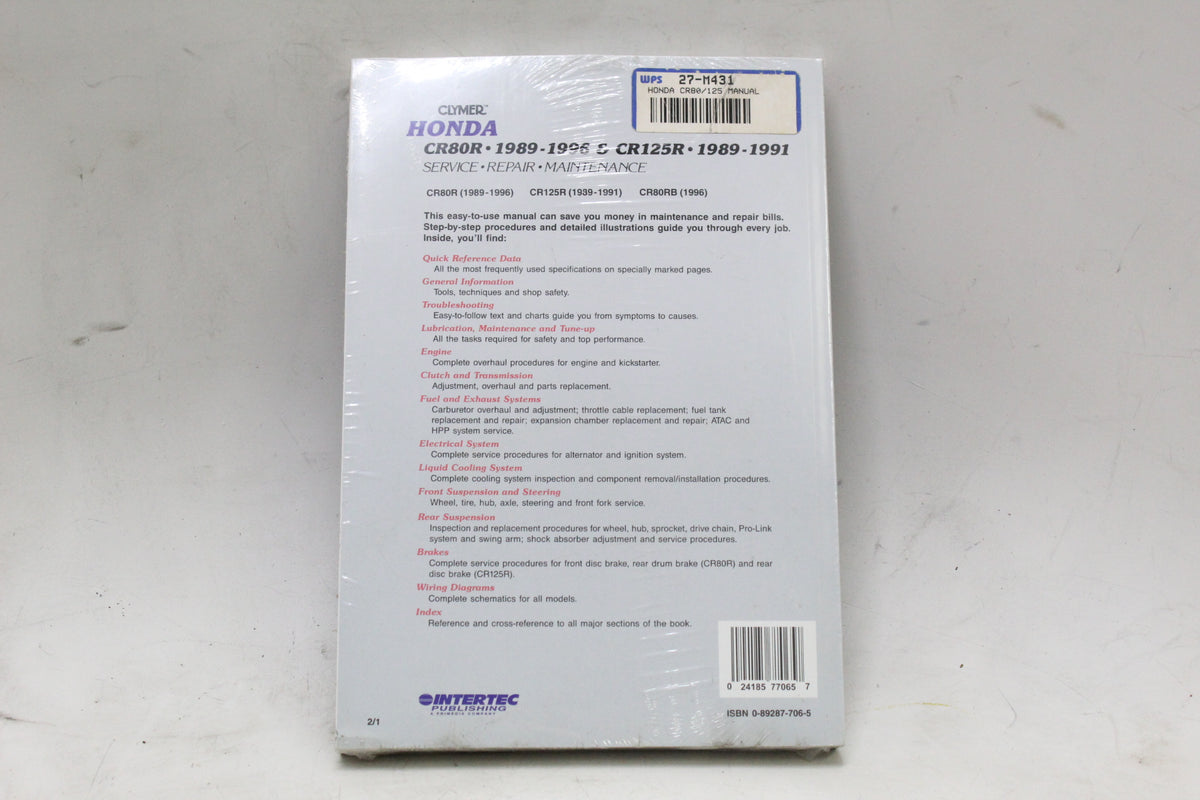 Honda CR80R 1989-1996 CR125R 1989-1991 Clymer Service Repair Manual