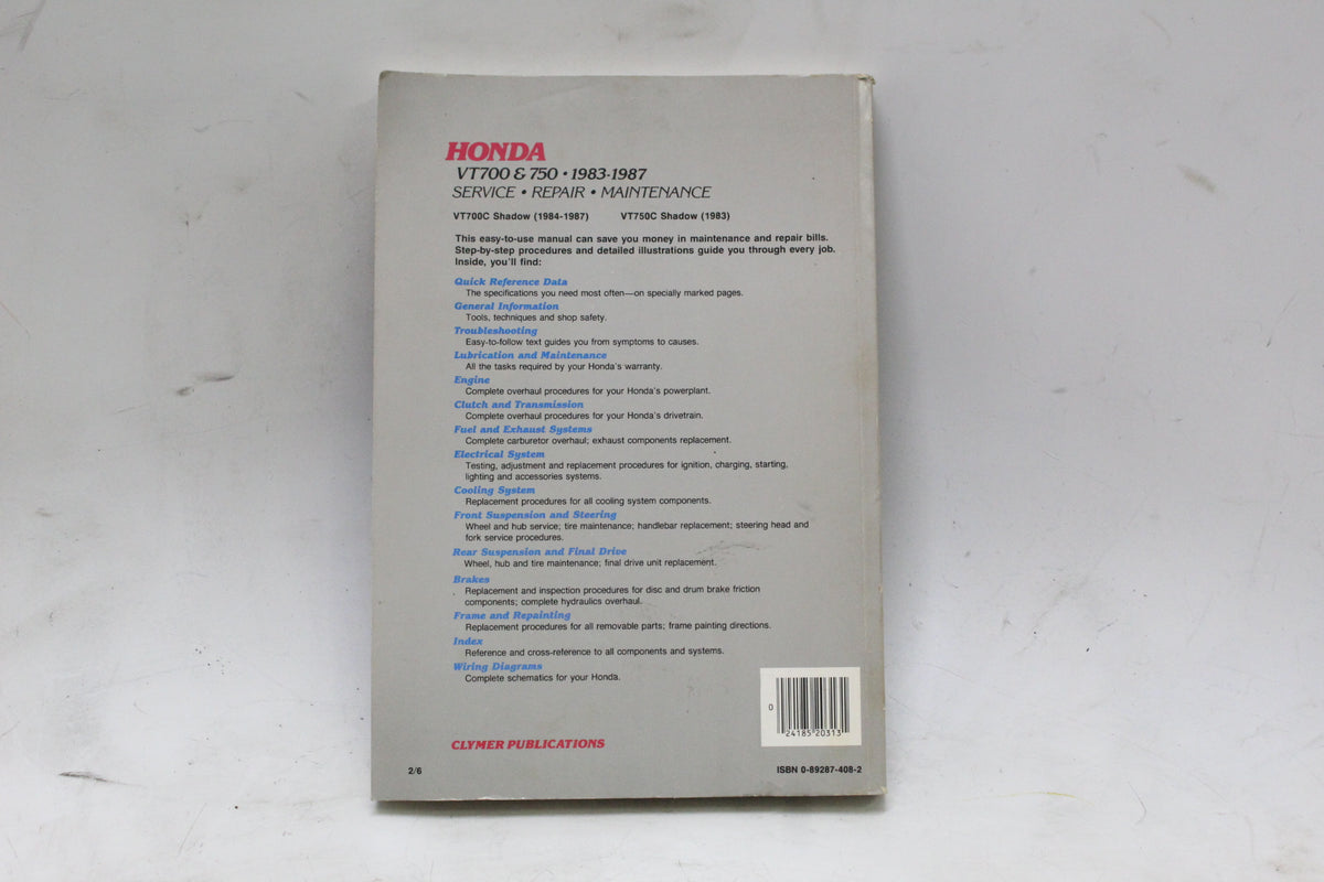 1983-1987 Honda Shadow VT700 VT750 Clymer Service Repair Manual