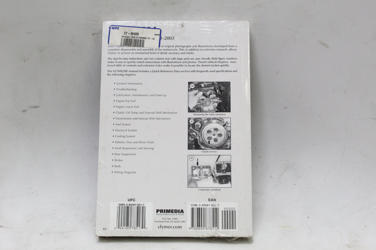 2001-2003 Yamaha YZ250F WR250F Clymer Service Repair Manual