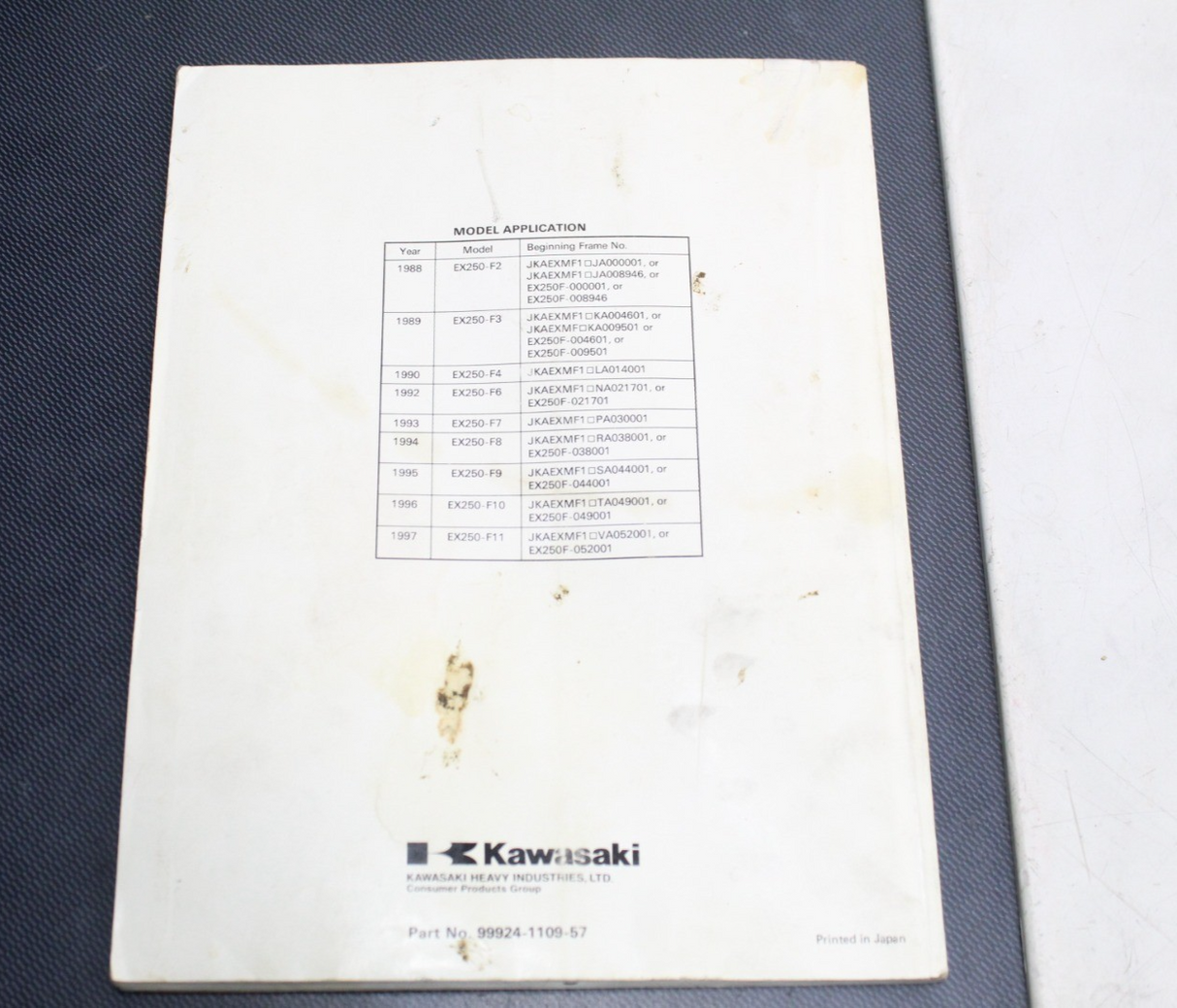 1988-1997 KAWASAKI NINJA 250R EX250F OEM SERVICE MANUAL BOOK