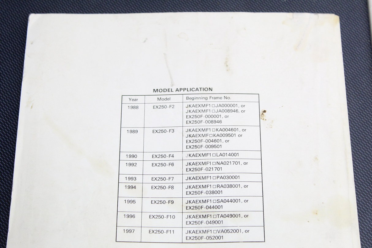 1988-1997 KAWASAKI NINJA 250R EX250F OEM SERVICE MANUAL BOOK