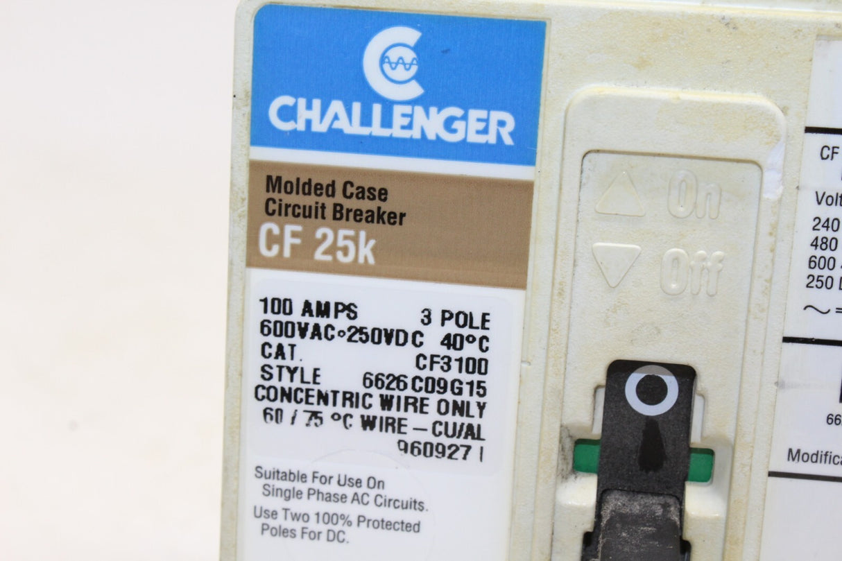 Challenger Circuit Breaker 100 Amp 3 Pole CF3100 CF 25K
