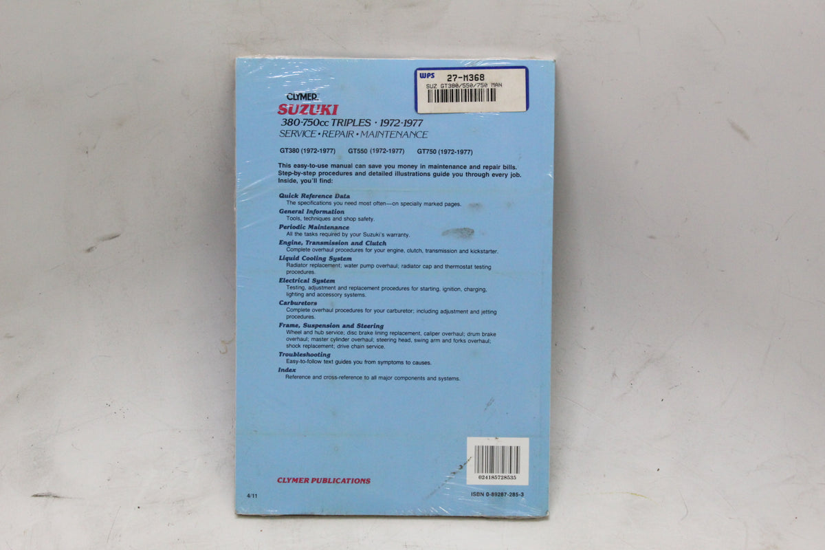 1972-1977 Suzuki GT380 GT550 GT750 Triples Clymer Service Repair Manual