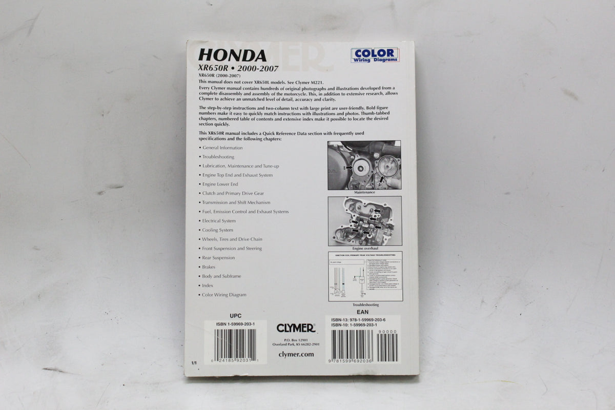 2000-2007 Honda XR650R Clymer Service Repair Manual