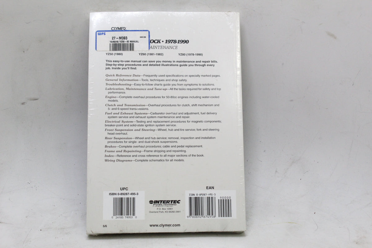 1978-1990 Yamaha YZ50 YZ60 YZ80 Monoshock Clymer Service Repair Manual