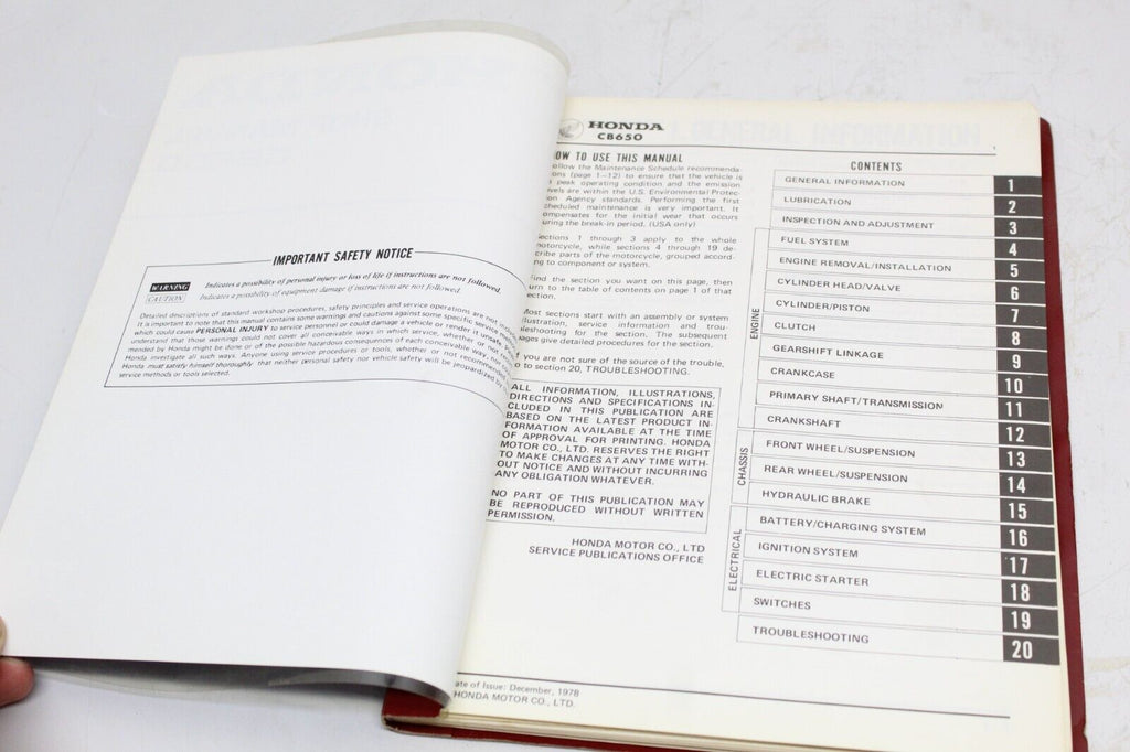 1979 '79 Honda Cb650 Motorcycle Shop Service Repair Manual Book