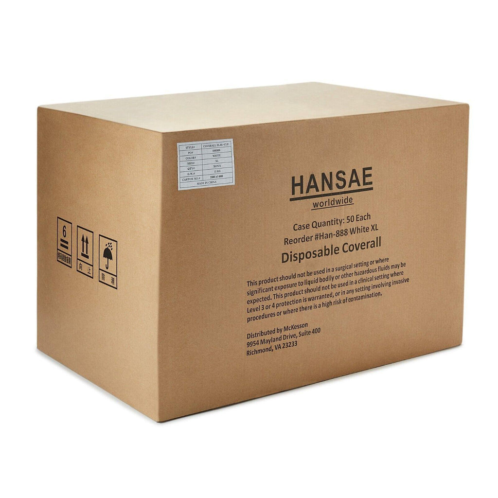 Hansae Large White Disposable Coverall With Hood #Han-887 Case Of 50