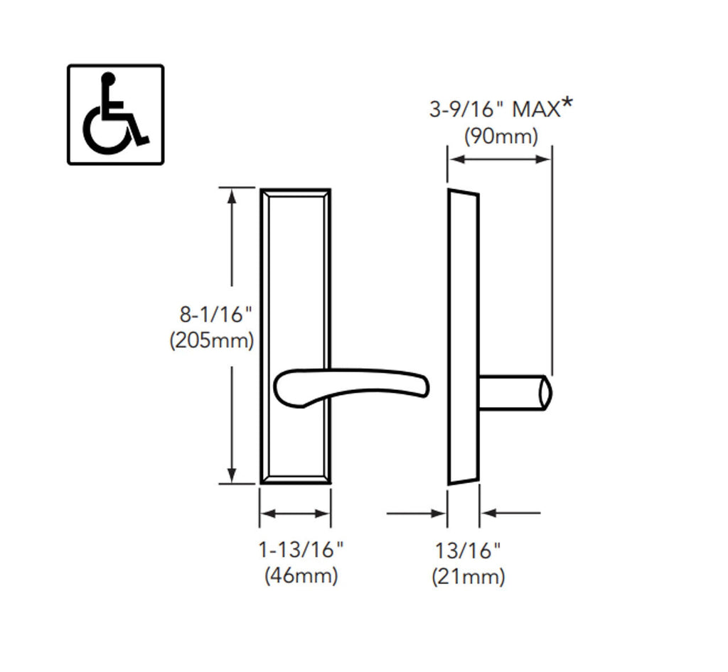 Sargent 16-8813 Et Panic Rim Exit Device With Cylinder Dogging And Lever Trim