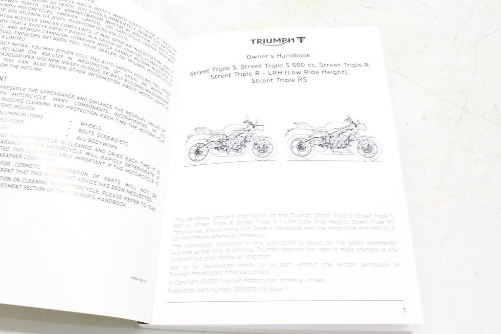 Manual Book Triumph Street Triple S,R,S660cc,R-Lhr,Rs - Gold River Motorsports