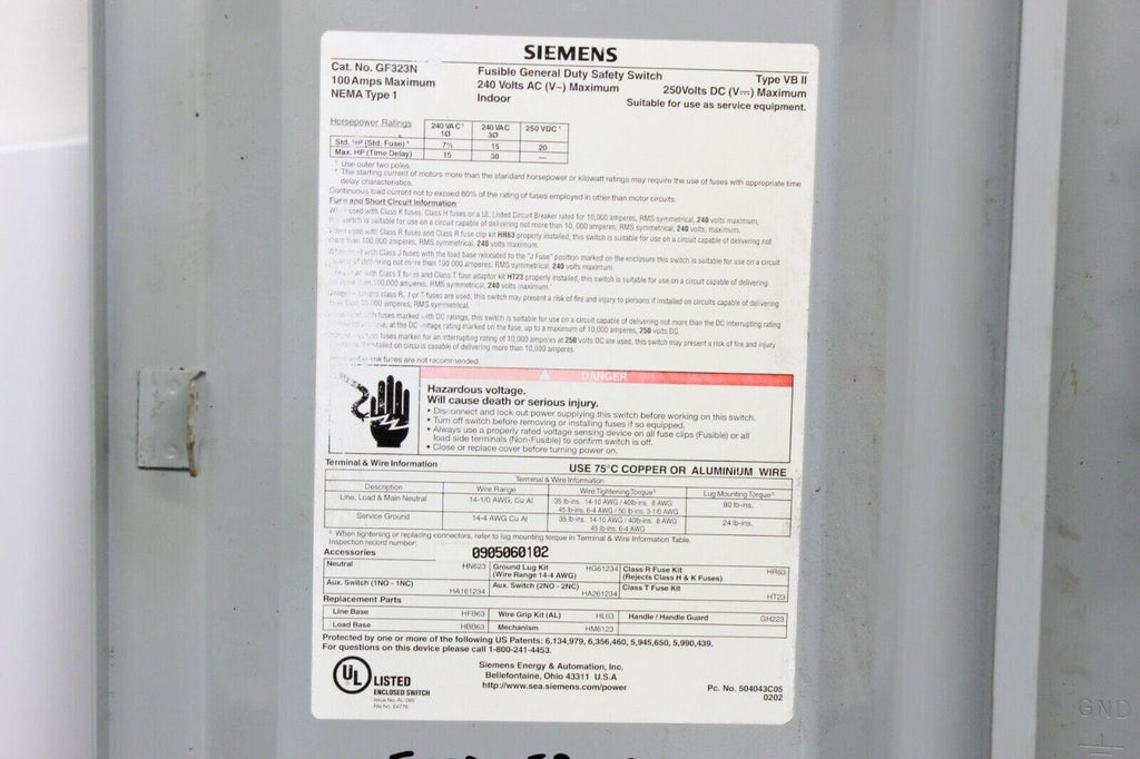 Safety Switch, Fusible, General, 240v Ac Voltage, Gf323n Siemens - Gold River Motorsports