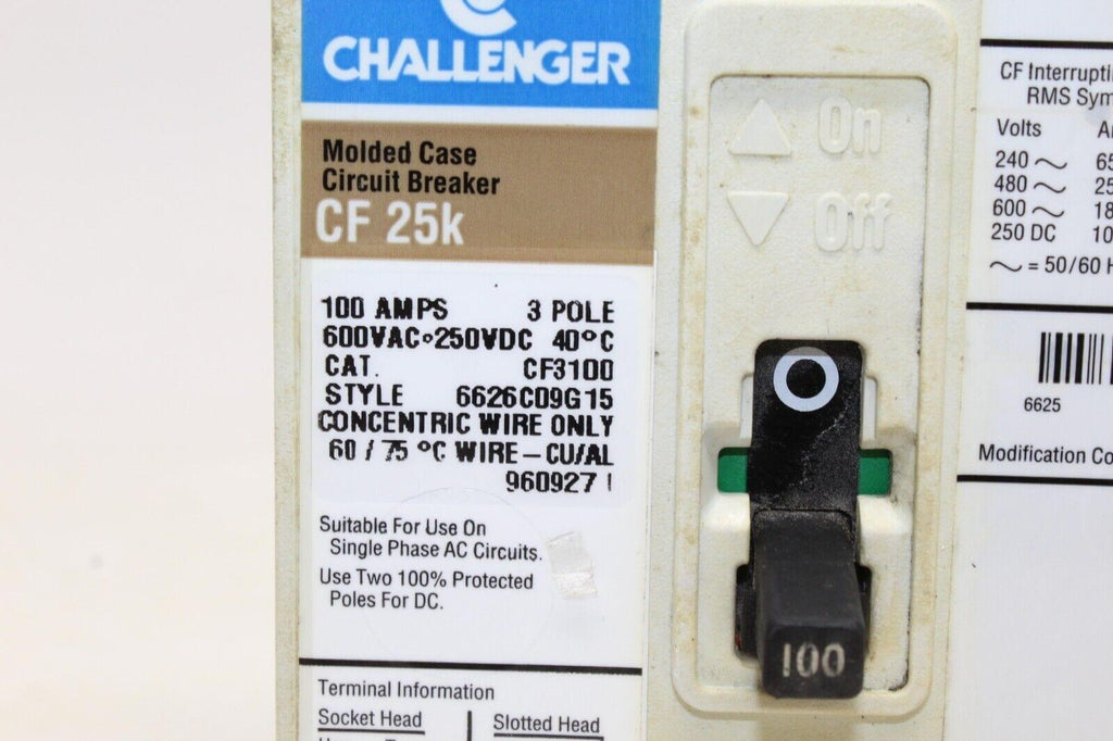 Challenger Circuit Breaker 100 Amp 3 Pole Cf3100 Cf 25k
