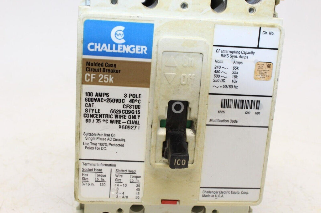 Challenger Circuit Breaker 100 Amp 3 Pole Cf3100 Cf 25k - Gold River Motorsports